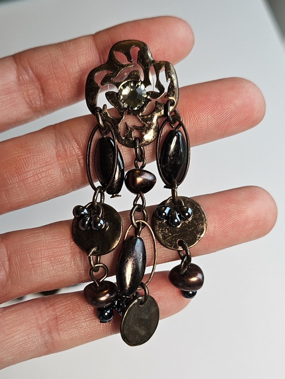 Chicos Bronze-Tone and Hematite Bead Dangle Earrings
